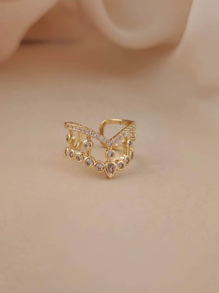 Prenses V Model Eklem Kıkırdak Kemik Ayarlanabilir Gold ve Gümüş Renkli Yüzük - 1670