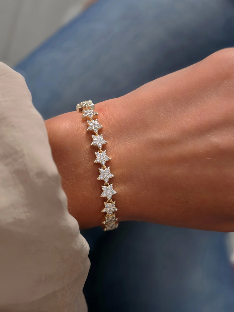 Vip Yıldız Zirkon Taşlı Çit Model 14k Altın Kaplama Çelik Bileklik - 1719