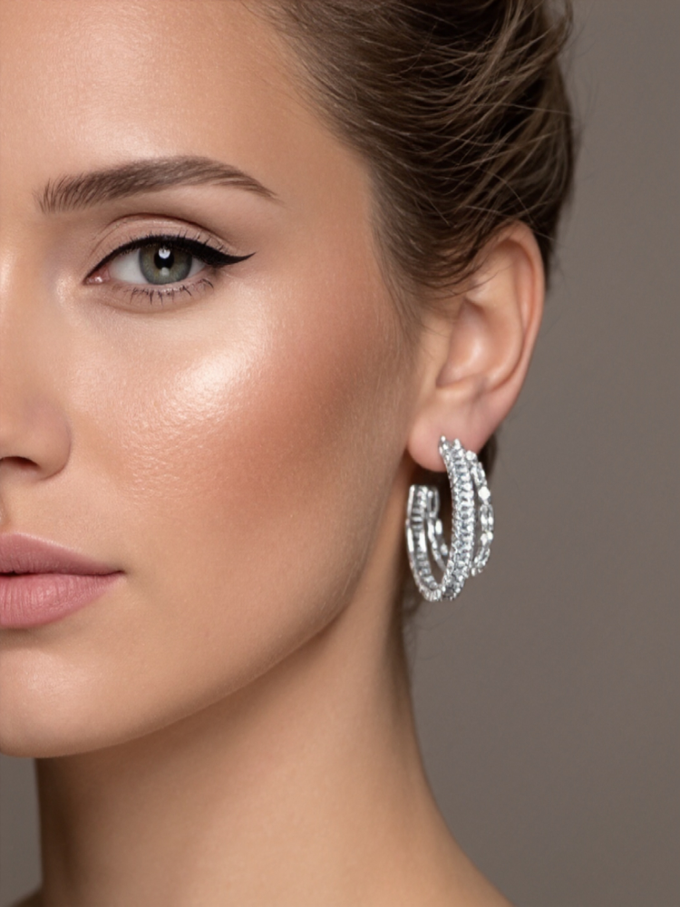 İkili Yarım Halka Model Zirkon Taşlı Antialerjik VİP Halka Silver Renk Küpe Antialerjik - 1816