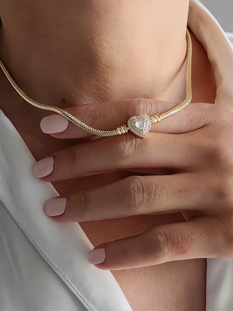 Prenses Taşlı Kalp Aşk Love Pandor Gold Altın Kaplama Kolye - 1336