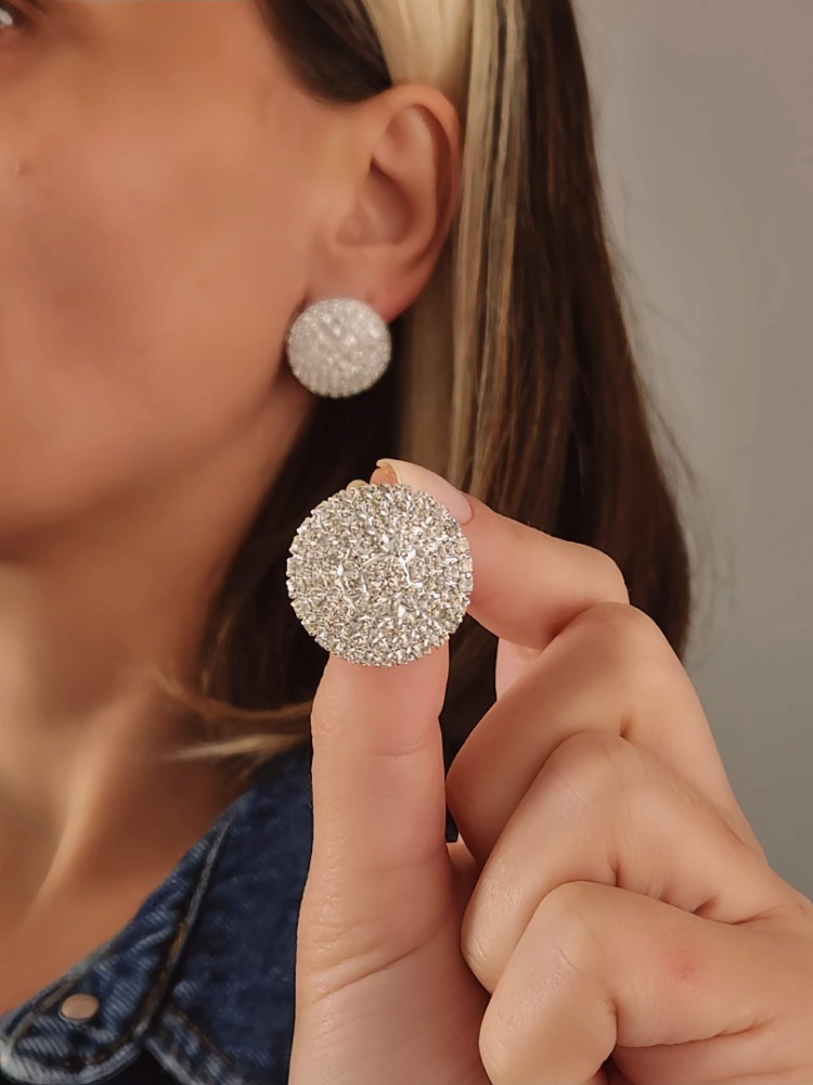 Yuvarlak Model Abiye Gümüş Renkli Küpe - 1358