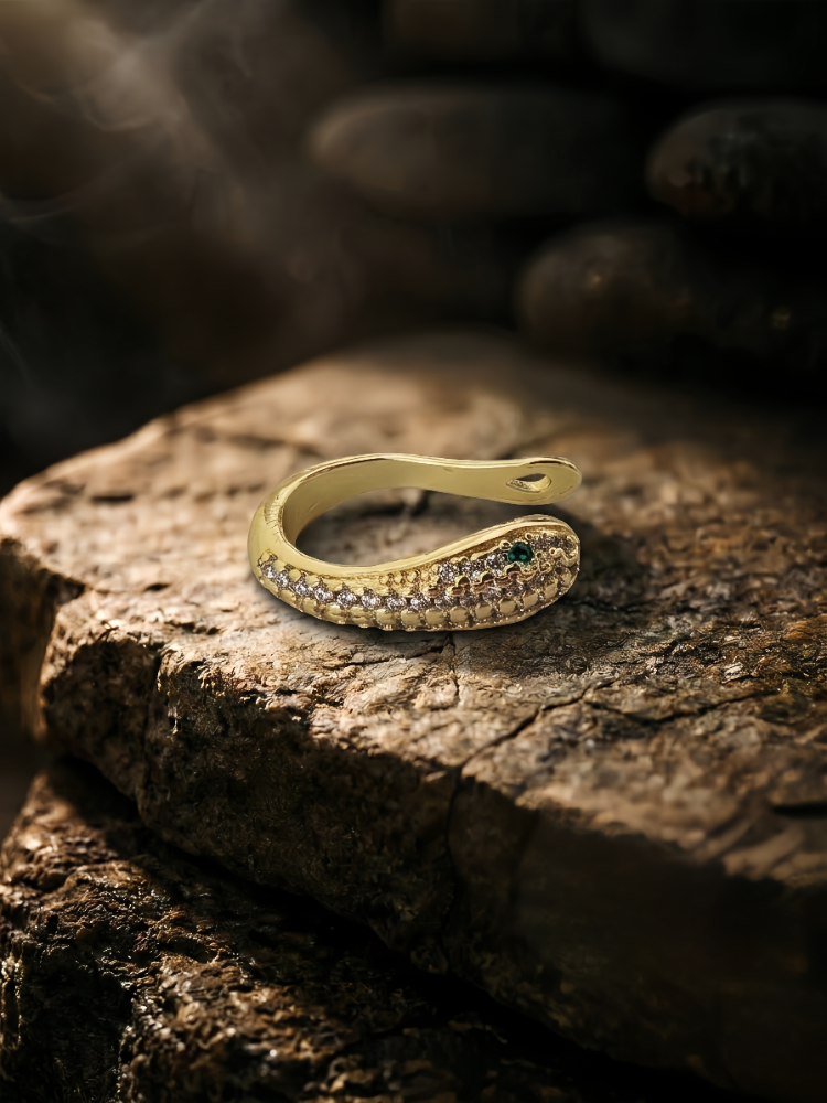 Minimal Yılan Model Taşlı Kıkırdak Cuff Gold Renk Küpe - 1821