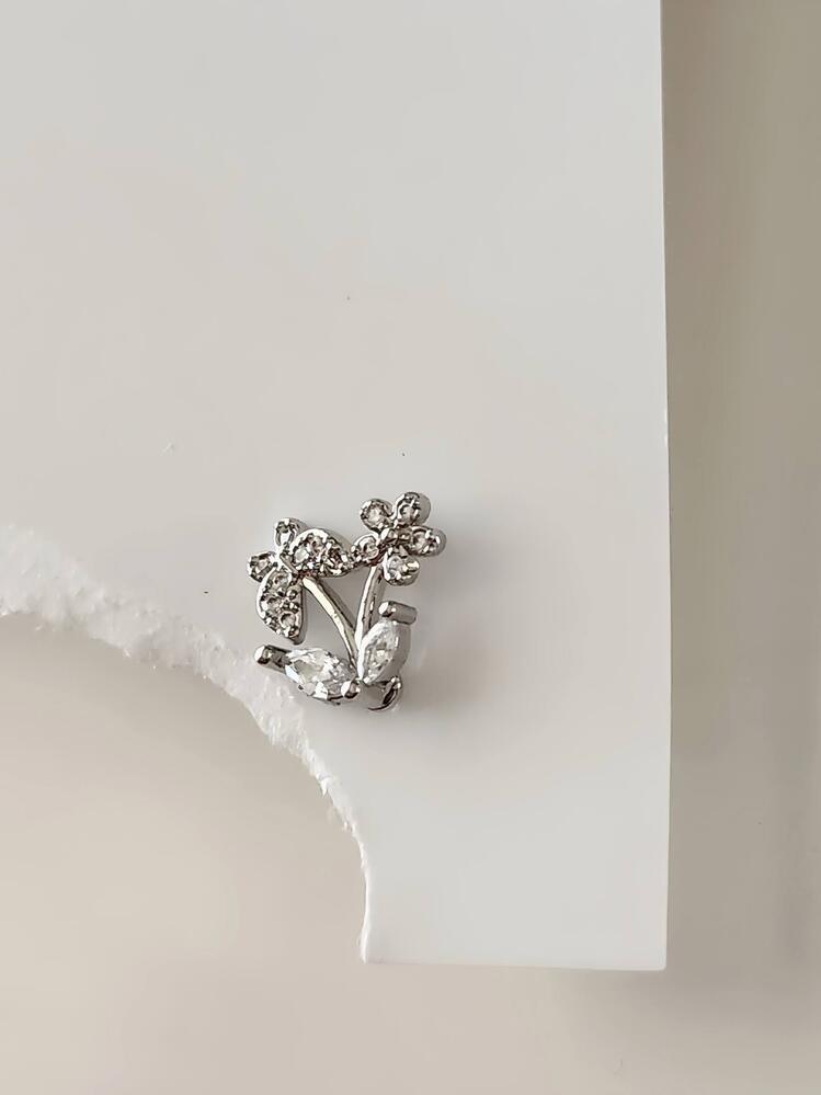 Kelebek Çiçek Model Kıkırdak Piercing Tragus Helix Gümüş Renk Küpe - 1574