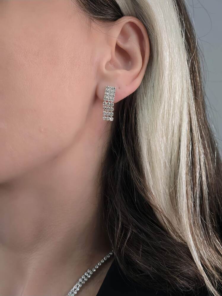 Kristal Taşlı Su Yolu Model Yılbaşı - Abiye - Düğün -Event Kolye Küpe Set- 1440