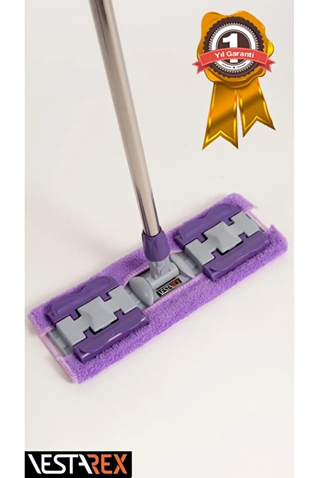 Yedek Bezli Yer Mopu Duvar Fayans Cam Temizlik Mikrofiber 4 Mandallı Mop(MOR)