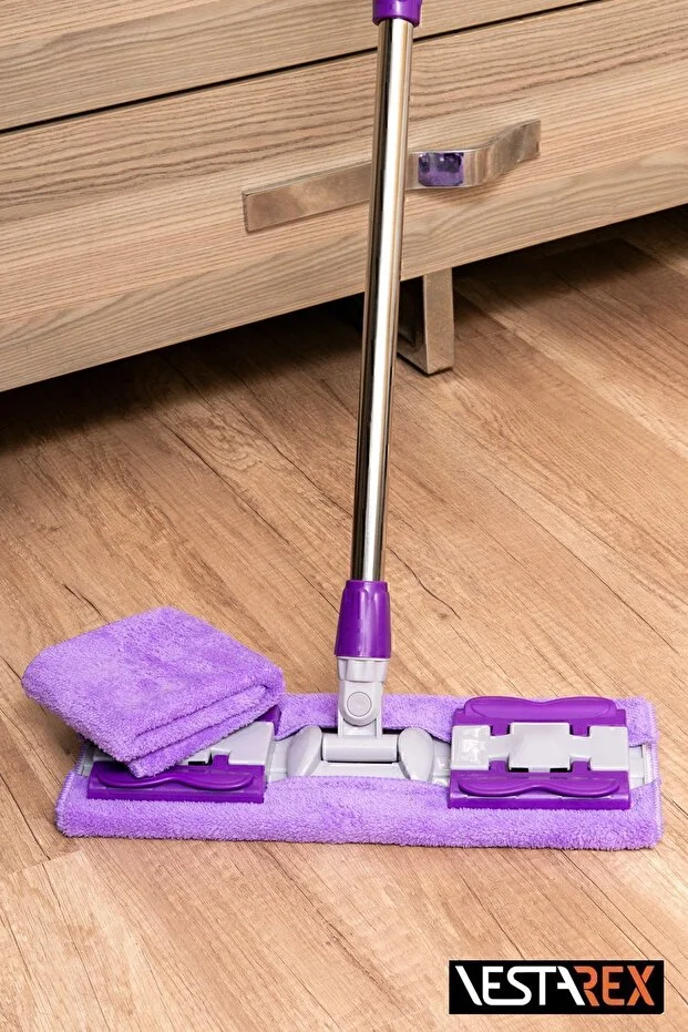 Yedek Bezli Yer Mopu Duvar Fayans Cam Temizlik Mikrofiber 4 Mandallı Mop(MOR)
