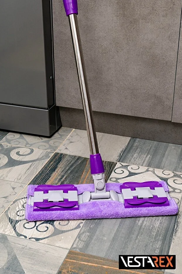 Yedek Bezli Yer Mopu Duvar Fayans Cam Temizlik Mikrofiber 4 Mandallı Mop(MOR)