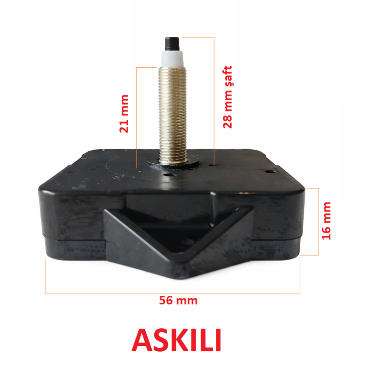 Askılı 28 mm Şaft Akar Sessiz Duvar Saati Mekanizması -Metal akrep-yelkovan-saniye