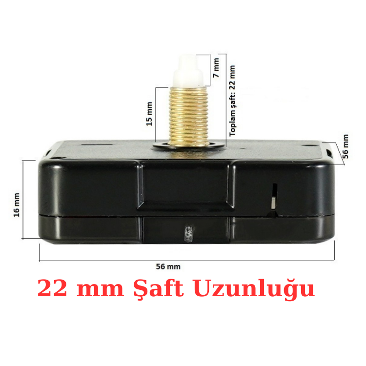 Askılı 22 mm Şaft Akar Sessiz Duvar Saati Mekanizması -Metal akrep-yelkovan-saniye