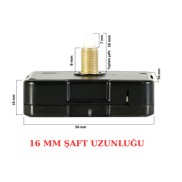 Askılı 16 mm Şaft Akar Sessiz Duvar Saati Mekanizması -Metal akrep-yelkovan-saniye