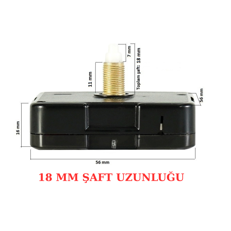 Askılı 18 mm Şaft Akar Sessiz Duvar Saati Mekanizması -Metal akrep-yelkovan-saniye