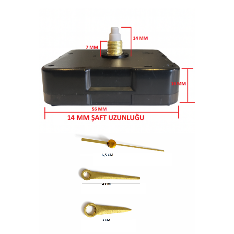 Askısız 14 mm Şaft Akar Sessiz Duvar Saati Mekanizması -Metal akrep-yelkovan-saniye