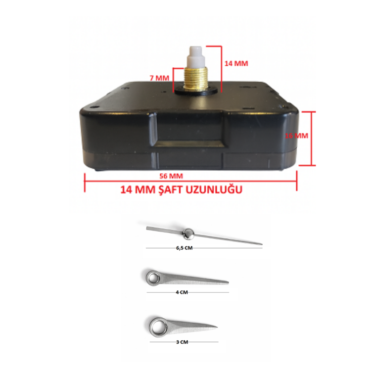 Askısız 14 mm Şaft Akar Sessiz Duvar Saati Mekanizması -Metal akrep-yelkovan-saniye