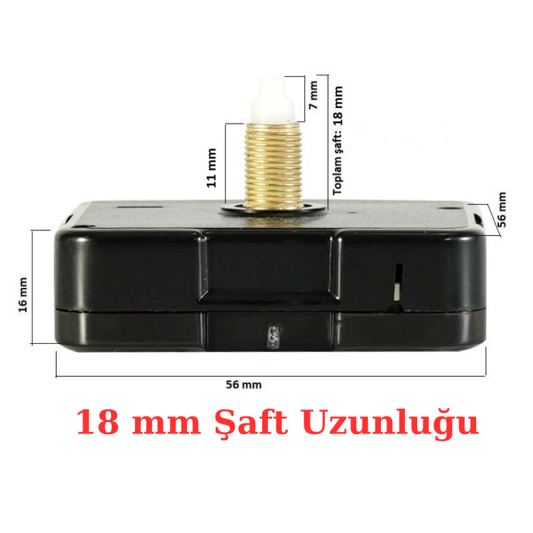 Askısız 18 mm Şaft Akar Sessiz Duvar Saati Mekanizması -Metal akrep-yelkovan-saniye