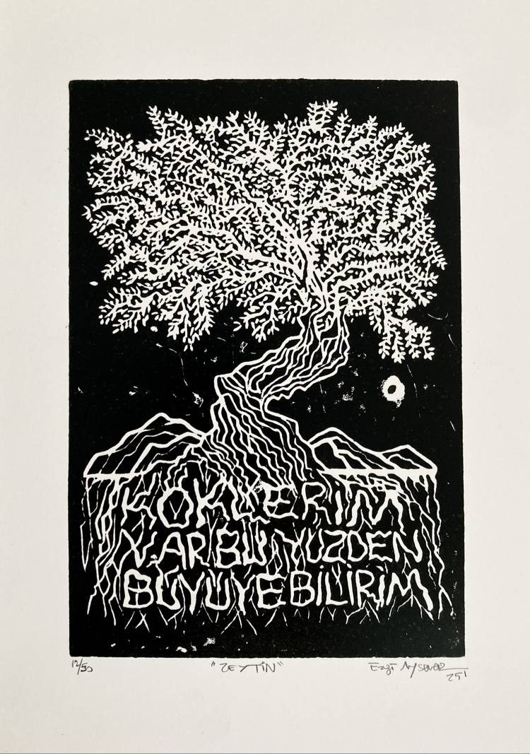 ‘Köklerim Var Bu Yüzden Büyüyebilirim’ Linol Baskı