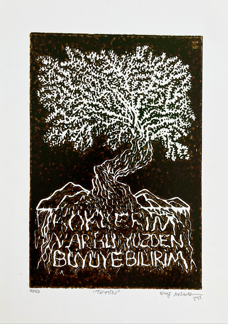 ‘Köklerim Var Bu Yüzden Büyüyebilirim’ Linol Baskı