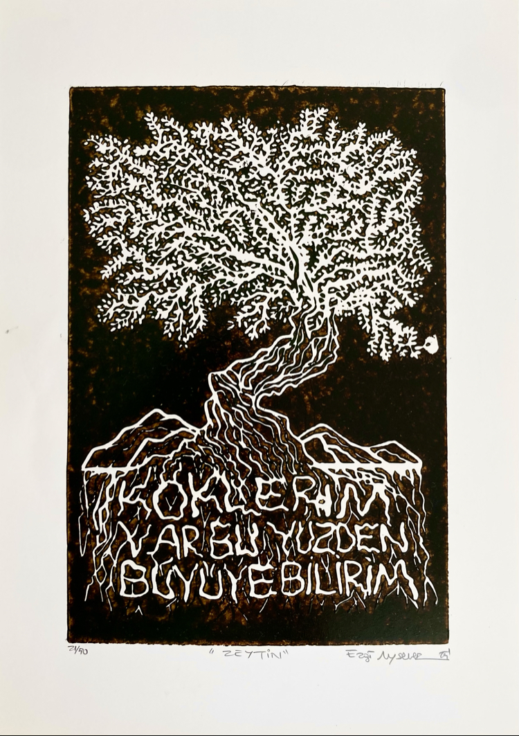 ‘Köklerim Var Bu Yüzden Büyüyebilirim’ Linol Baskı