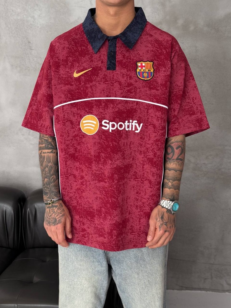 Barcelona Burgundy Retro Polo Oversize T-Shirt