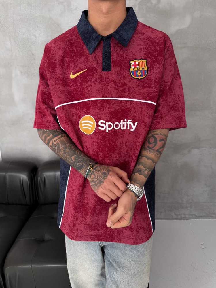 Barcelona Burgundy Retro Polo Oversize T-Shirt
