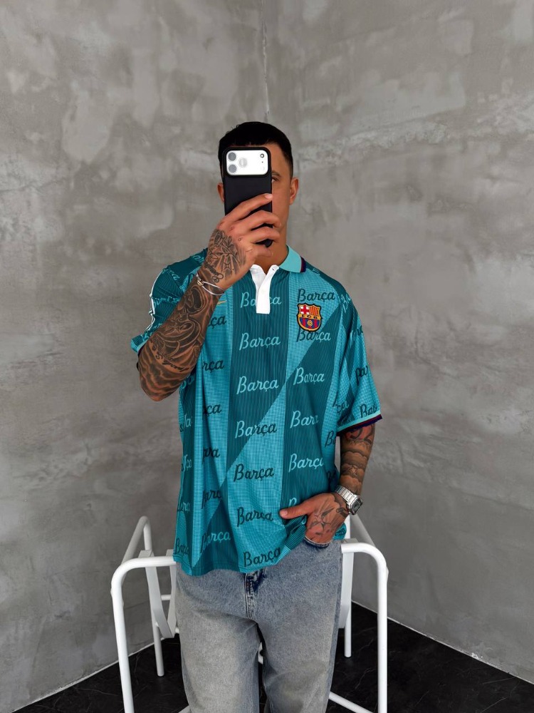 Barcelona Turquoise Retro Polo Yaka T-Shirt