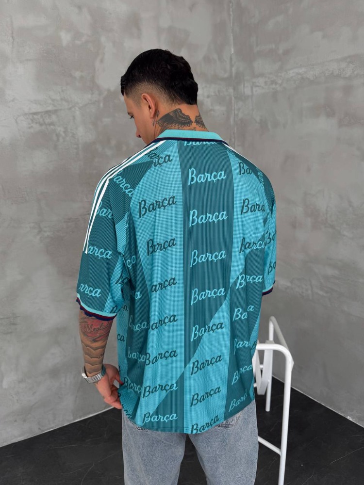 Barcelona Turquoise Retro Polo Yaka T-Shirt