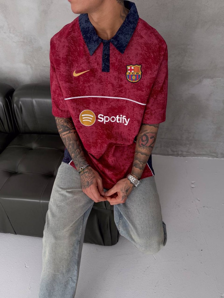 Barcelona Burgundy Retro Polo Oversize T-Shirt