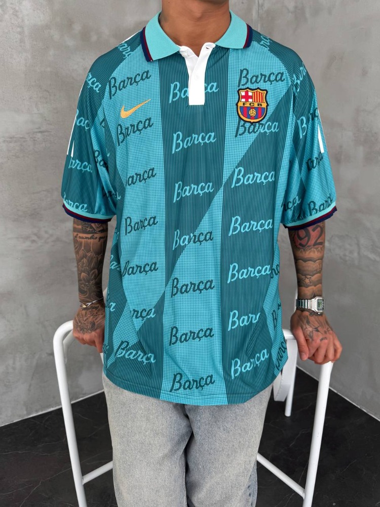 Barcelona Turquoise Retro Polo Yaka T-Shirt