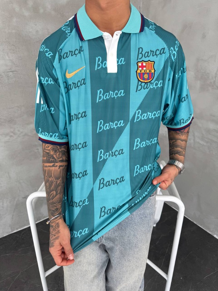 Barcelona Turquoise Retro Polo Yaka T-Shirt