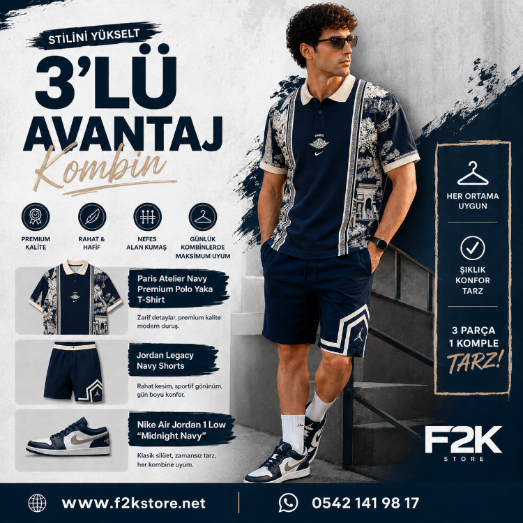 Midnight Navy 3’lü Kombin Seti - T-Shirt & Shorts & Sneaker