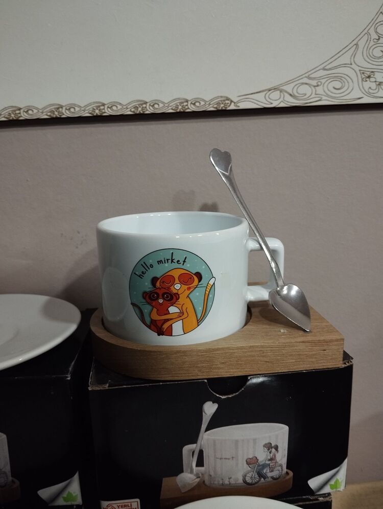 özel Baskılı ahşap Tabaklı nescafe takımı 6lı