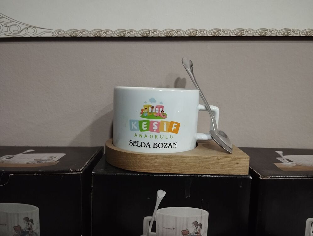 özel Baskılı ahşap Tabaklı nescafe takımı 6lı