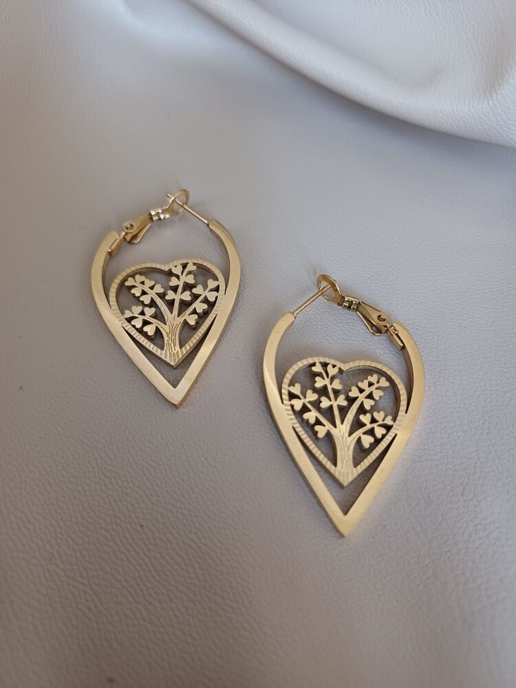 ÇELİK GOLD KALPLİ HAYAT AĞACI KÜPE