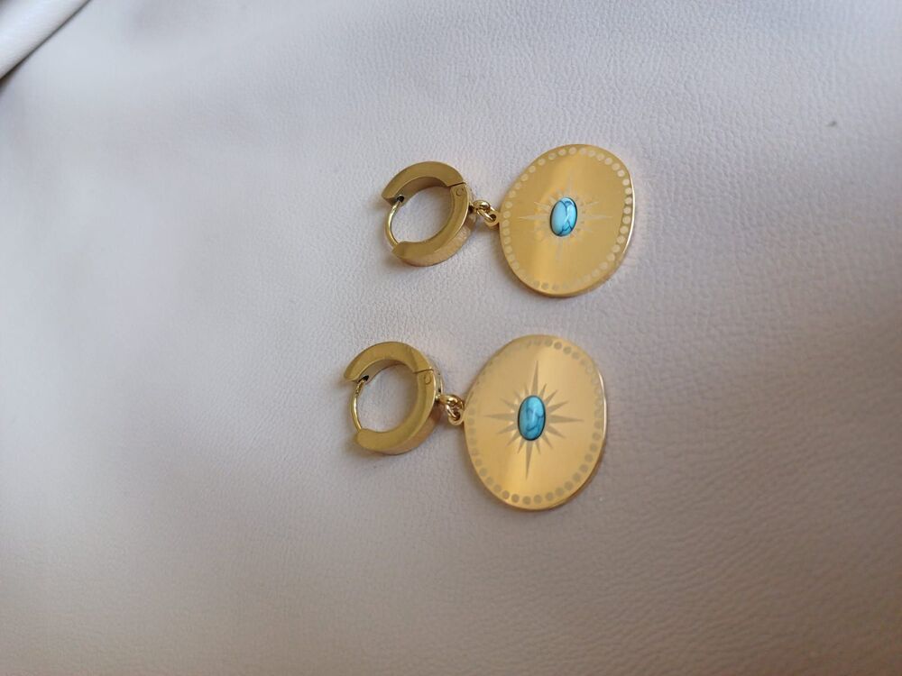 ÇELİK GOLD MAVİ BONCUK KÜPE