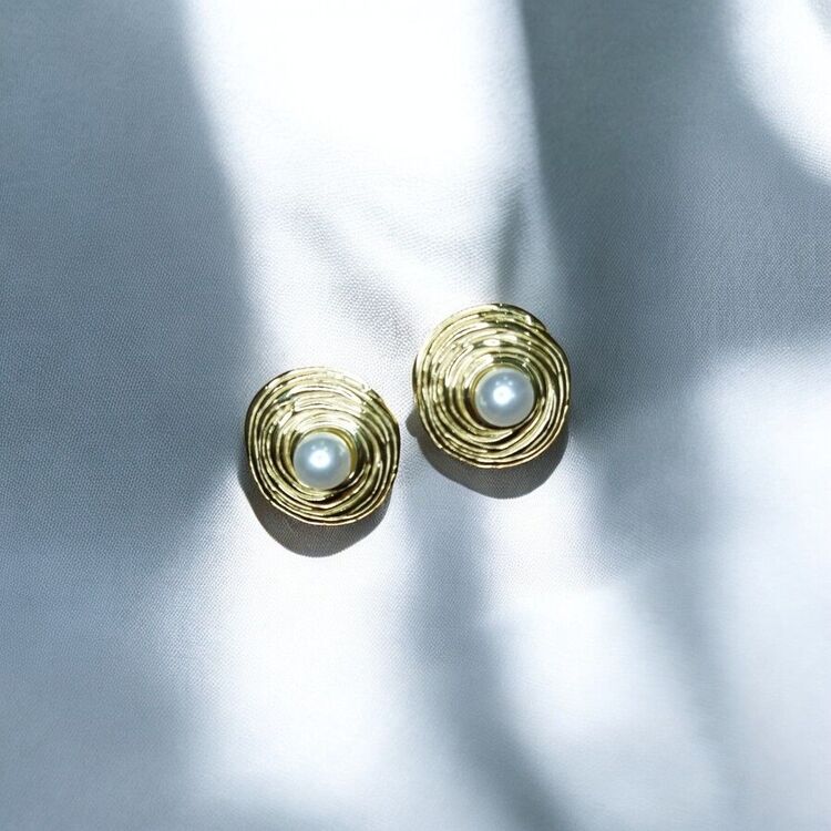 Çelik Gold İncili Girdap Küpe