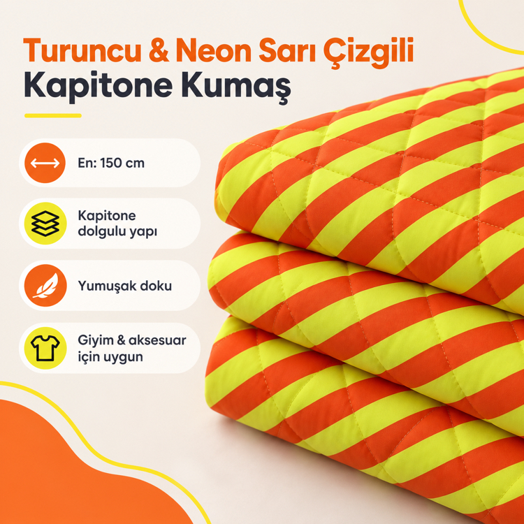 Turuncu Neon Sarı Kapitone Kumaş
