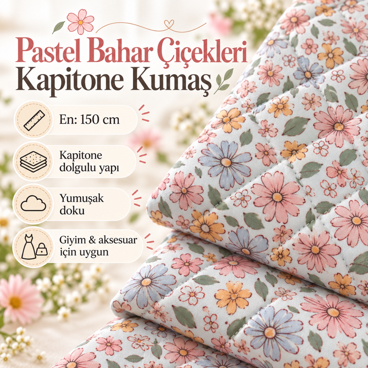 Pastel Bahar Çiçekleri Kapitone Kumaş