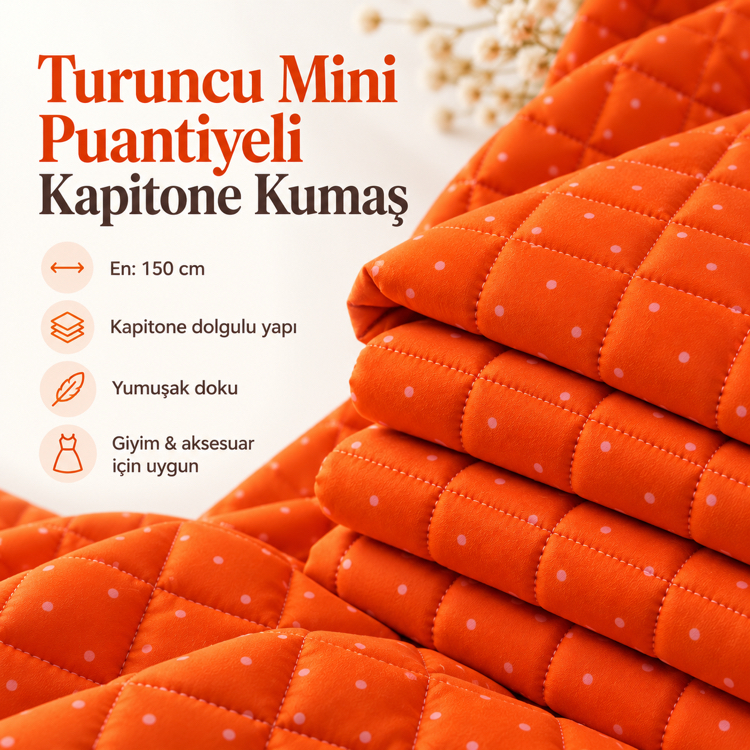 Turuncu Mini Puantiyeli Kapitone Kumaş