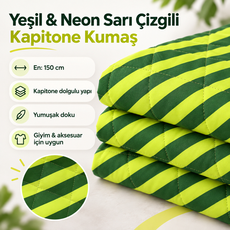 Yeşil Neon Sarı Kapitone Kumaş