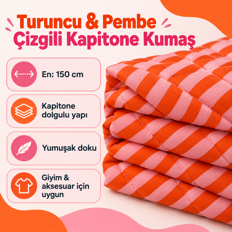 Turuncu Pembe Çizgili Kapitone Kumaş