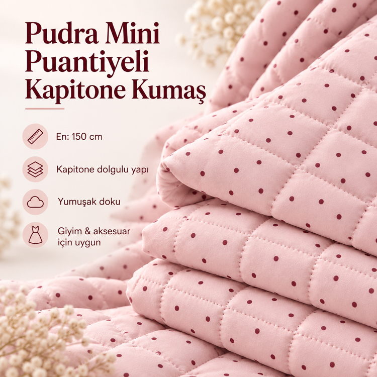 Pudra Mini Puantiyeli Kapitone Kumaş