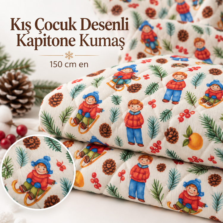 Kış Çocuk Desenli Kapitone Kumaş