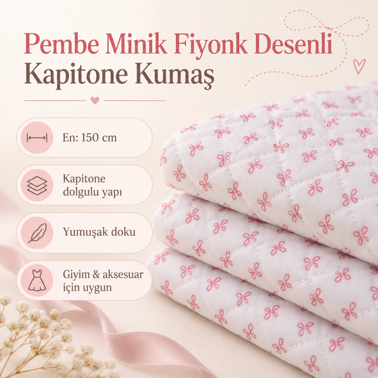 Pembe Mini Fiyonklu Kapitone Kumaş