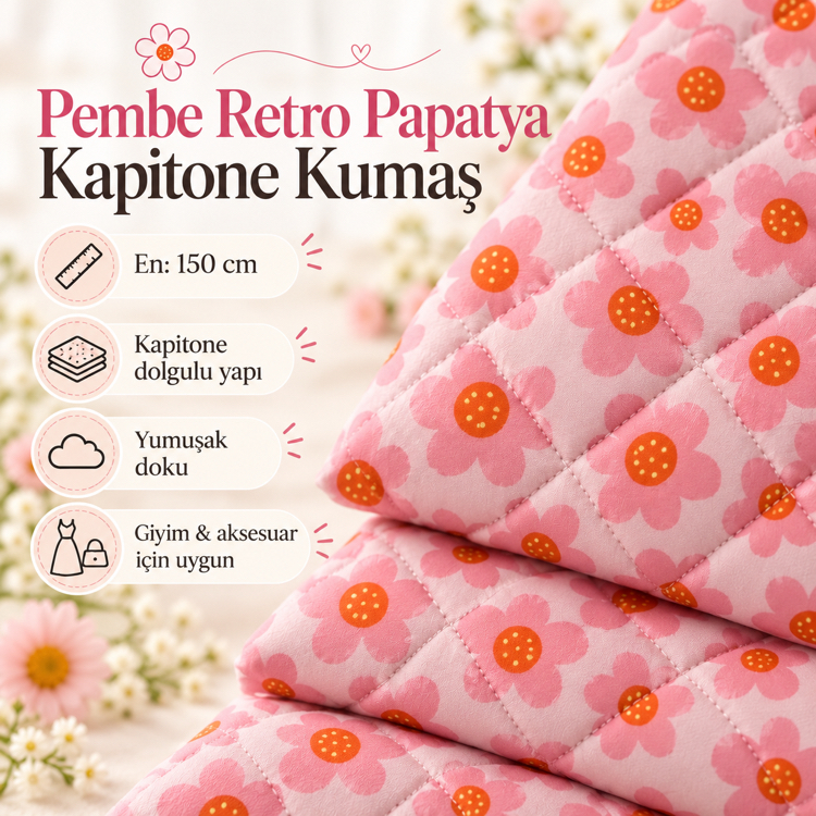 Pembe Retro Kapitone Kumaş