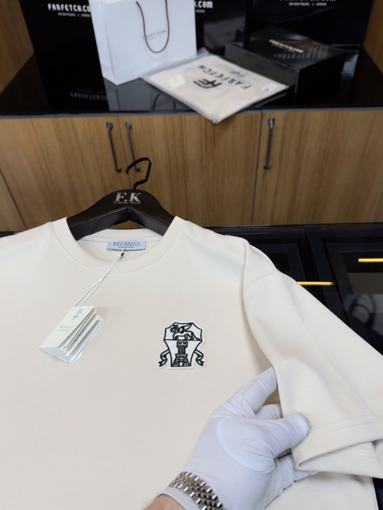 Brunello Cucinelli Logo T-shirt ( İthal-Ütü İstemez-NFC Aktif) - Kum Beji