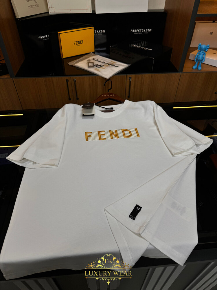 Fendi teen logo embroidery cotton T-shirt (beyaz)