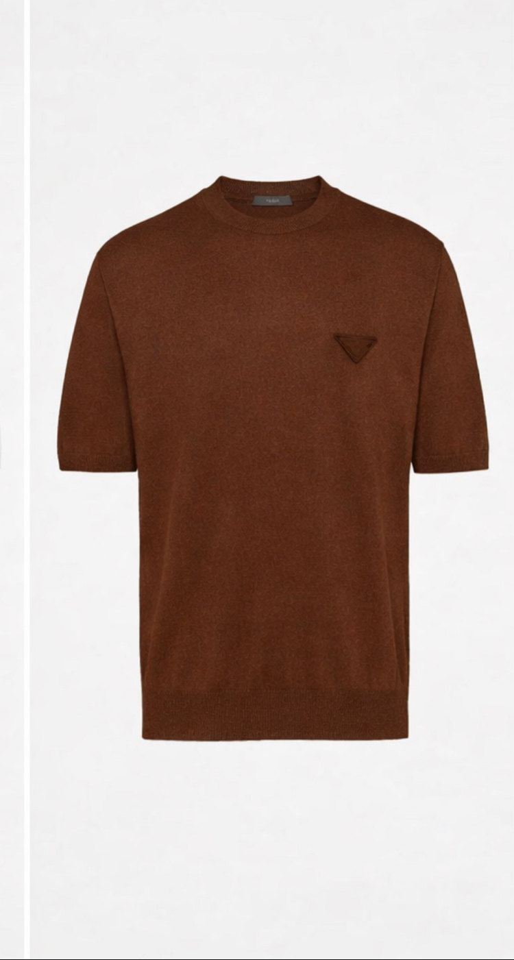 Prada Logo T-shirt ( İthal-Ütü İstemez-NFC Aktif) - Koyu Kahve