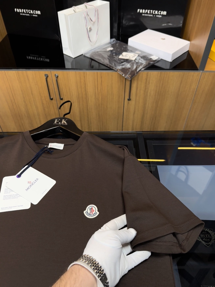 Moncler Logo T-shirt ( İthal-Ütü İstemez-NFC Aktif) - Koyu Kahve