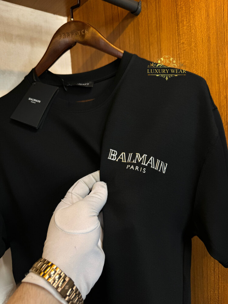 Balmain Paris Logo T-shirt black-silver ( İthal-Ütü İstemez-NFC Aktif)