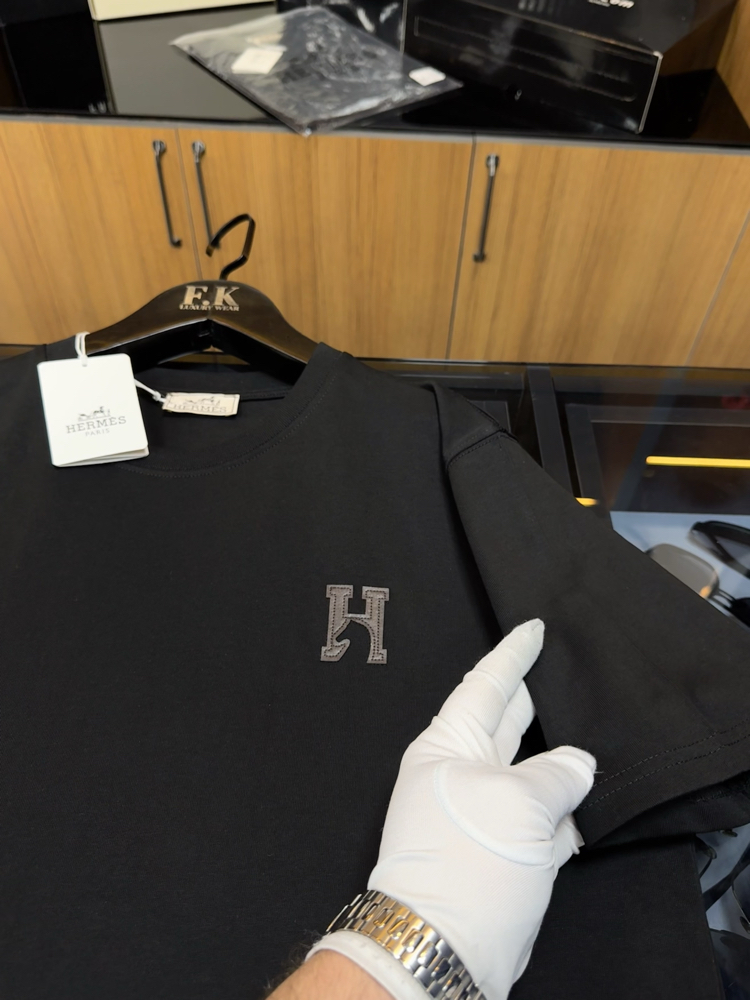 Hermes H’Cheval Logo Embroidery Cotton T-shirt (NFC Aktif)