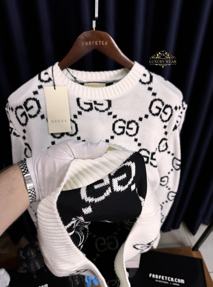 Gucci Wollpullover mit GG Jacquardmuster (white)